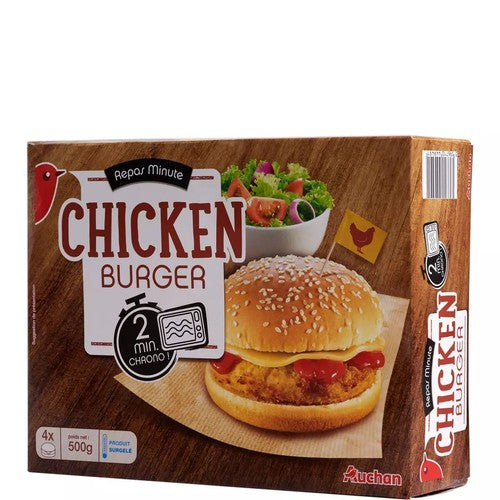 Burgery z kurczakiem 4 sztuki Auchan 500 g